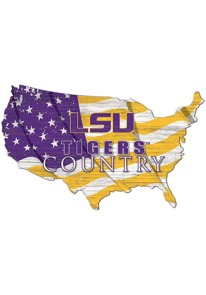 LSU Tigers USA Shape Flag Cutout Sign - Purple