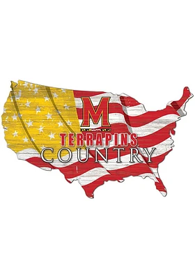 Maryland Terrapins USA Shape Flag Cutout Sign - Red
