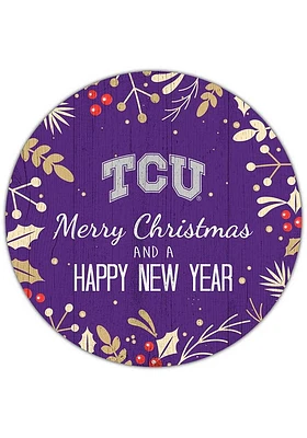 TCU Horned Frogs Merry Christmas and New Year Circle Sign - Purple