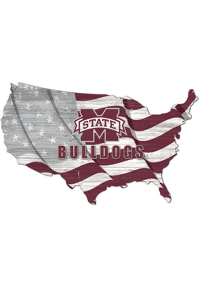 Mississippi State Bulldogs USA Shape Flag Cutout Sign - Red