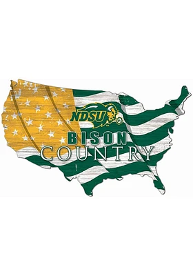 North Dakota State Bison USA Shape Flag Cutout Sign - Yellow
