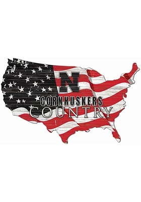 Nebraska Cornhuskers USA Shape Flag Cutout Sign - Red