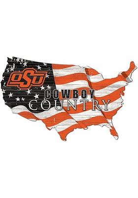 Oklahoma State Cowboys USA Shape Flag Cutout Sign - Orange