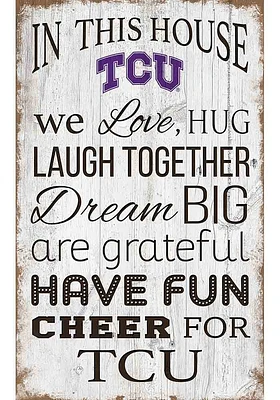 TCU Horned Frogs In This House 11x19 Sign - Purple