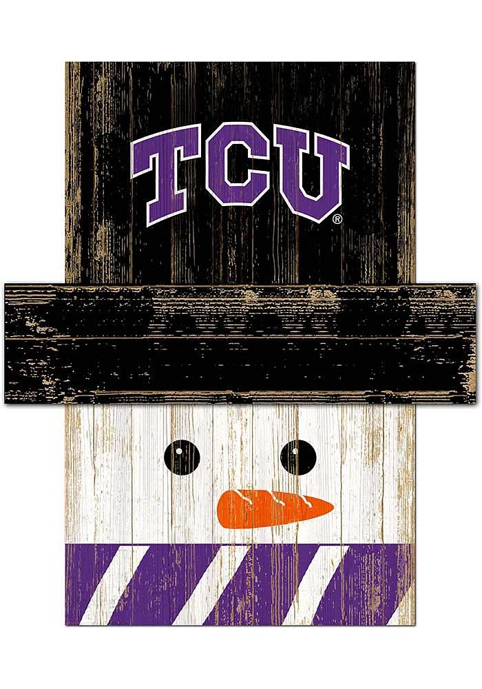 TCU Horned Frogs Snowman Head Sign - Purple