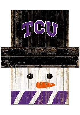 TCU Horned Frogs Snowman Head Sign - Purple