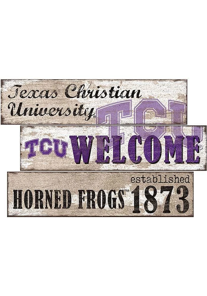 TCU Horned Frogs Welcome 3 Plank Sign - Purple