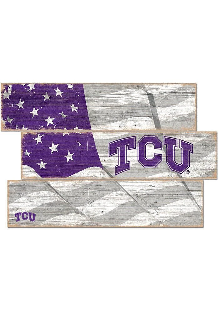 TCU Horned Frogs Flag 3 Plank Sign - Purple