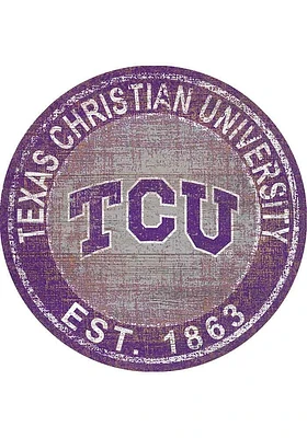 TCU Horned Frogs Round Heritage Logo Sign - Purple