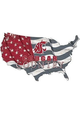 Washington State Cougars USA Shape Flag Cutout Sign - Red