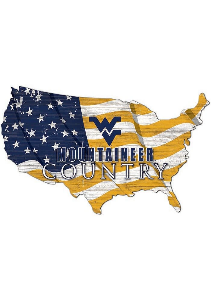 West Virginia Mountaineers USA Shape Flag Cutout Sign - Gold
