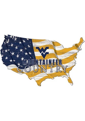 West Virginia Mountaineers USA Shape Flag Cutout Sign - Gold