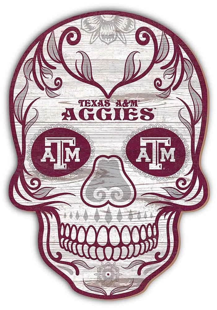 Texas A&M Aggies 12 Inch Sugar Skull Sign - Maroon