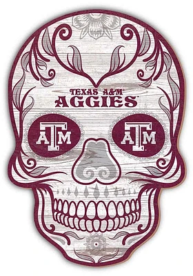 Texas A&M Aggies 12 Inch Sugar Skull Sign - Maroon