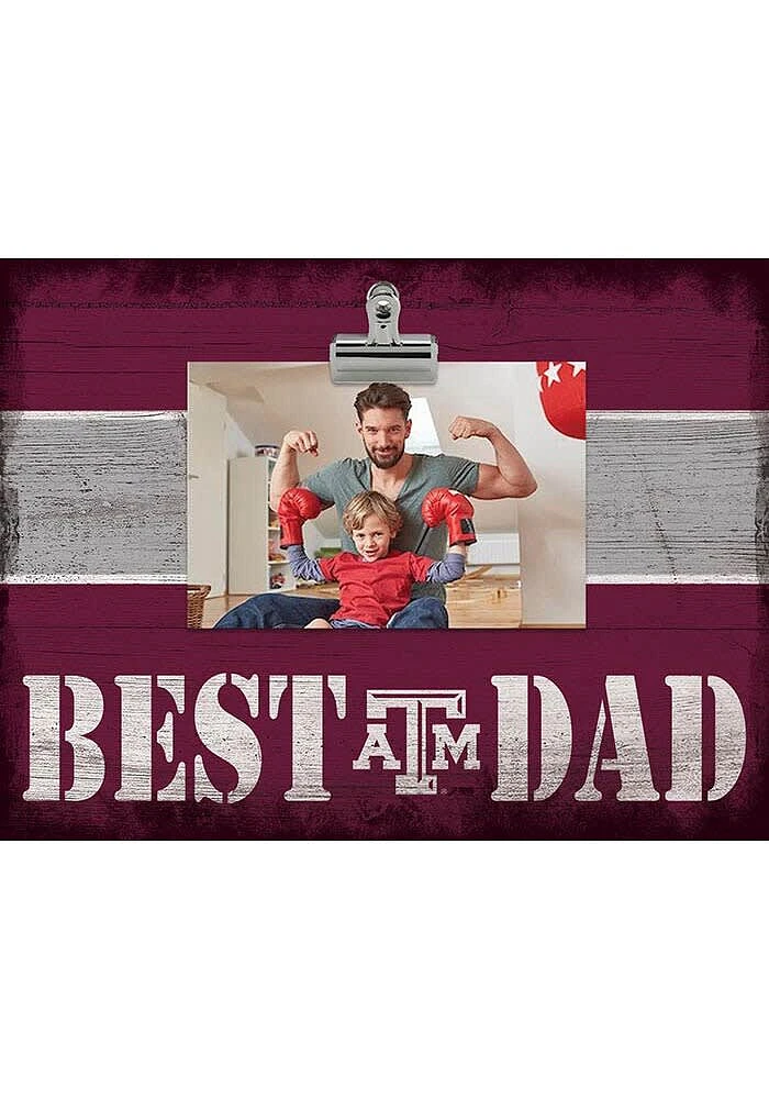 Texas A&M Aggies Best Dad Striped Clip Picture Frame - Maroon