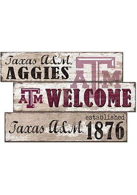 Texas A&M Aggies Welcome 3 Plank Sign - Maroon