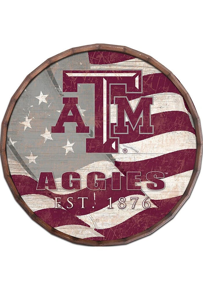 Texas A&M Aggies Flag 24 Inch Barrel Top Sign - Maroon
