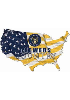 Milwaukee Brewers USA Shape Flag Cutout Sign - Navy Blue