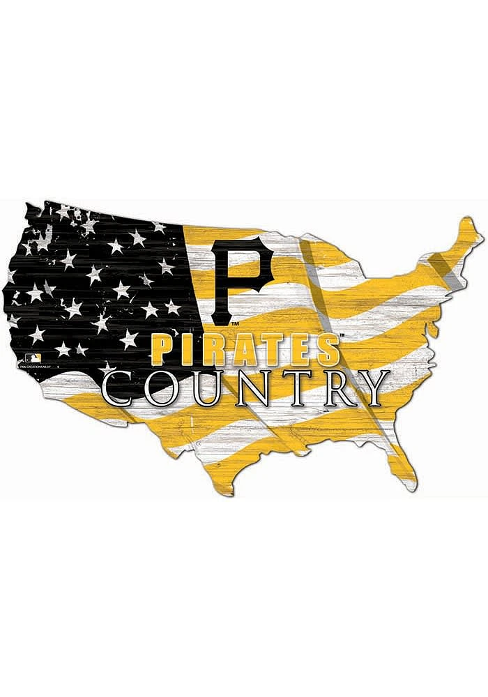 Pittsburgh Pirates USA Shape Flag Cutout Sign - Black