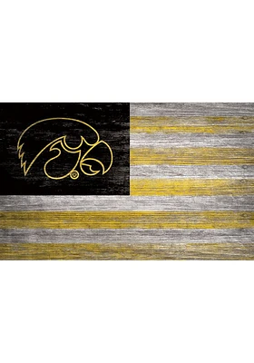 Iowa Hawkeyes Distressed Flag 11x19 Sign - Black