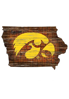 Iowa Hawkeyes Distressed State 24 Inch Sign - Brown