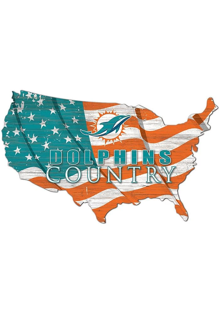 Miami Dolphins USA Shape Flag Cutout Sign - Green