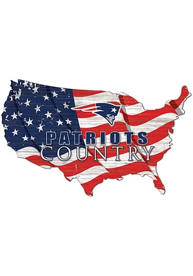 New England Patriots USA Shape Flag Cutout Sign - Navy Blue