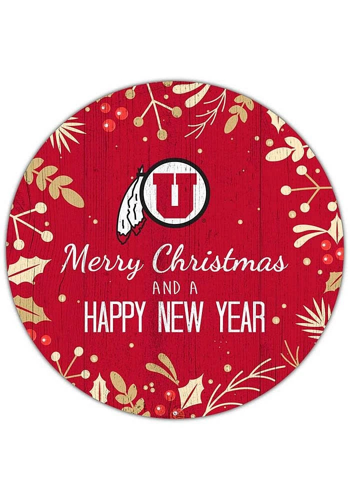 Utah Utes Merry Christmas and New Year Circle Sign - Red