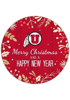 Utah Utes Merry Christmas and New Year Circle Sign - Red
