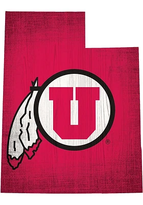 Utah Utes State Cutout Sign - Red
