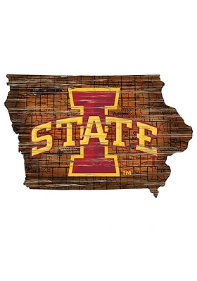 Iowa State Cyclones Distressed State 24 Inch Sign - Brown