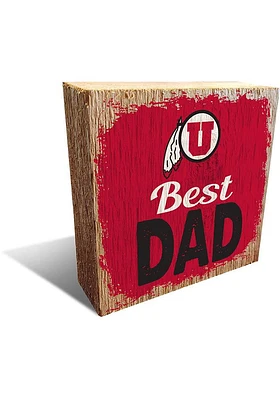 Utah Utes Best Dad Block Sign - Red