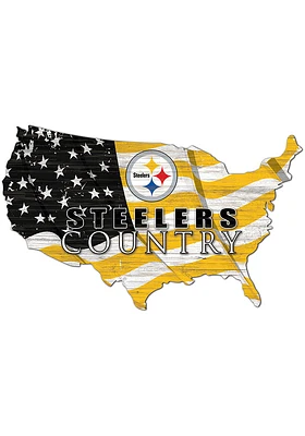 Pittsburgh Steelers USA Shape Flag Cutout Sign - Black