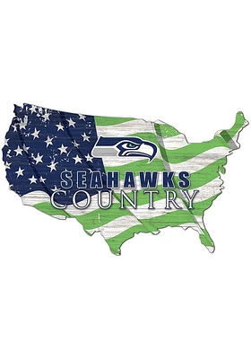 Seattle Seahawks USA Shape Flag Cutout Sign - Blue