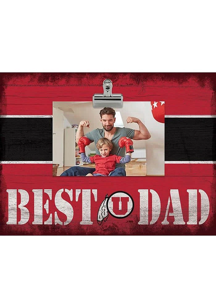 Utah Utes Best Dad Striped Clip Picture Frame - Red