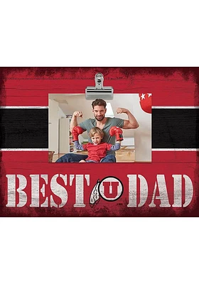 Utah Utes Best Dad Striped Clip Picture Frame - Red