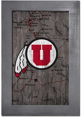 Utah Utes City Map Sign - Red