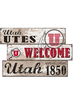Utah Utes Welcome 3 Plank Sign - Red