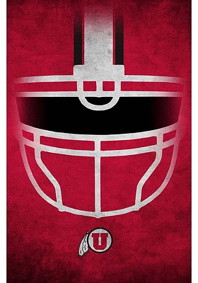 Utah Utes Ghost Helmet 17x26 Sign - Red
