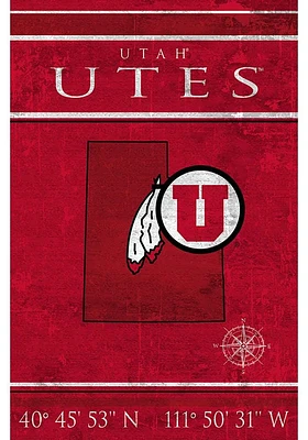 Utah Utes Coordinates 17x26 Sign - Red
