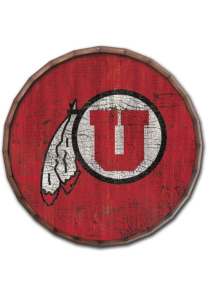 Utah Utes Cracked Color 24 Inch Barrel Top Sign - Red