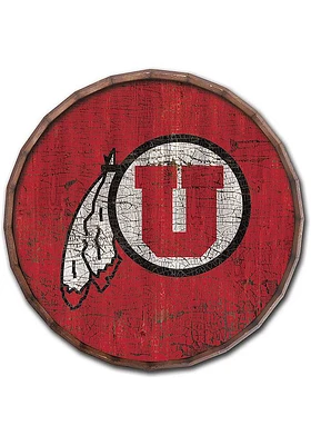 Utah Utes Cracked Color 24 Inch Barrel Top Sign - Red