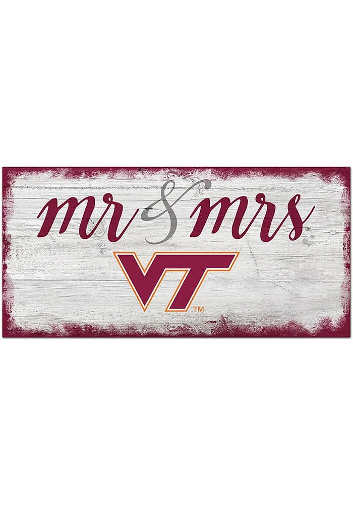 Virginia Tech Hokies Script Mr and Mrs Sign - Maroon