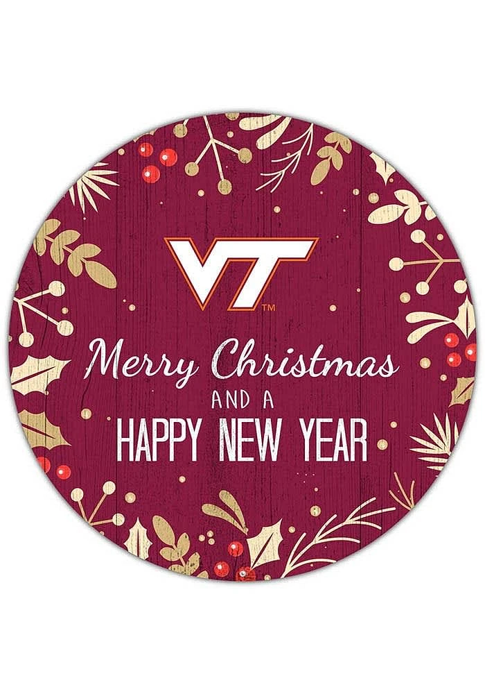 Virginia Tech Hokies Merry Christmas and New Year Circle Sign - Maroon