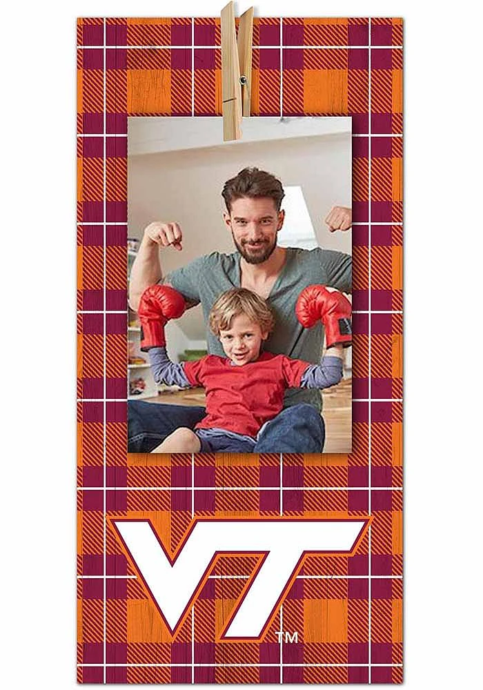 Virginia Tech Hokies Plaid Clothespin Sign - Maroon