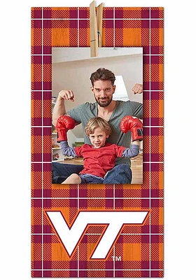 Virginia Tech Hokies Plaid Clothespin Sign - Maroon