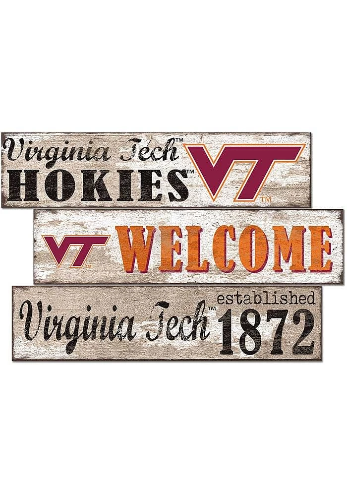 Virginia Tech Hokies Welcome 3 Plank Sign - Maroon