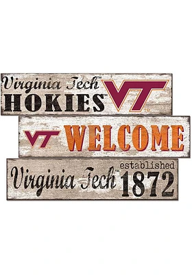 Virginia Tech Hokies Welcome 3 Plank Sign - Maroon