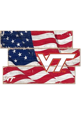 Virginia Tech Hokies Flag 3 Plank Sign - Maroon