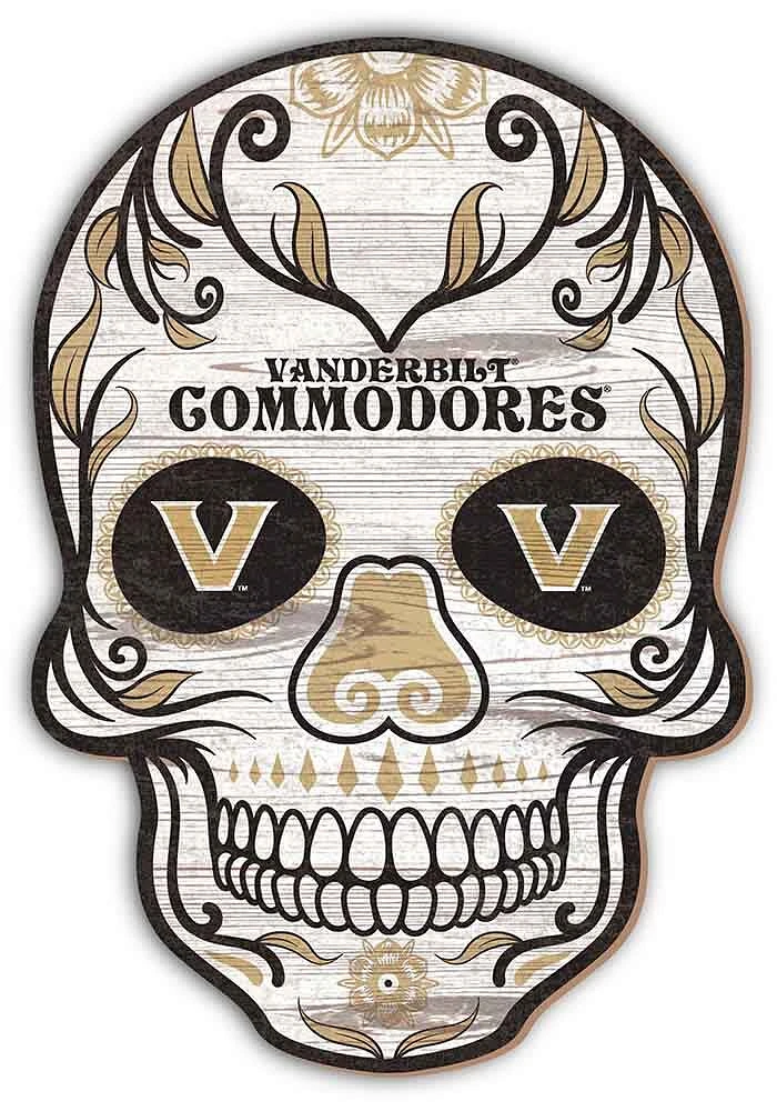 Vanderbilt Commodores 12 Inch Sugar Skull Sign - Black